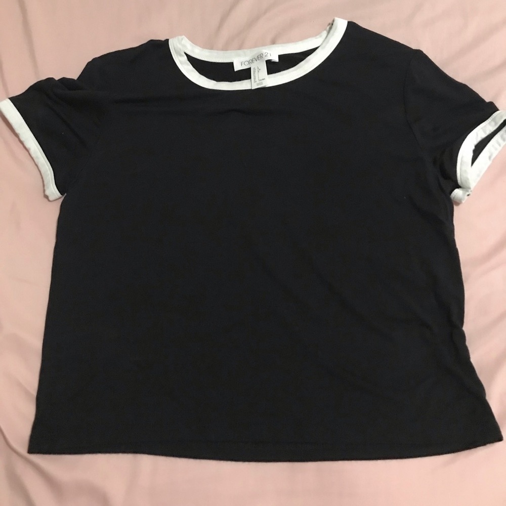 Forever 21 black & white cropped ringer tee